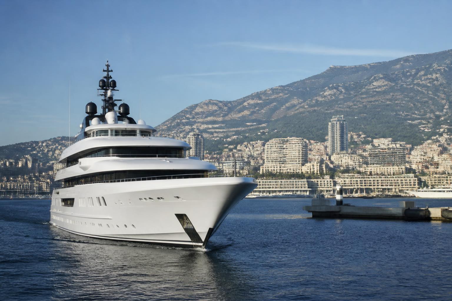 Superyacht entering a Mediterranean harbour