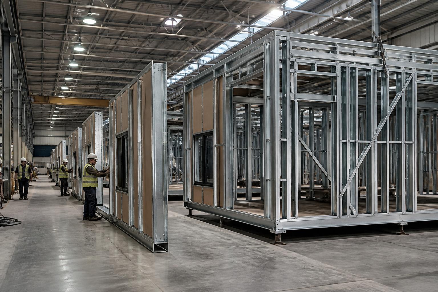 Panelized and volumetric light gauge steel units in a factory