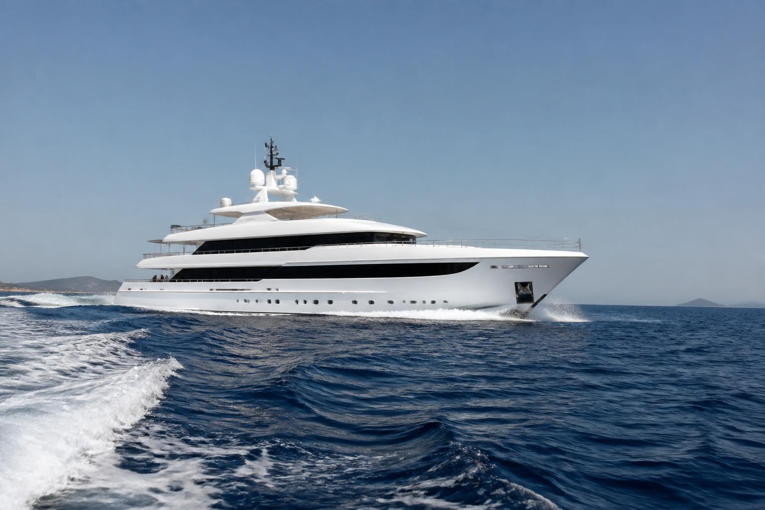 Large motor yacht underway during a technical sea trial