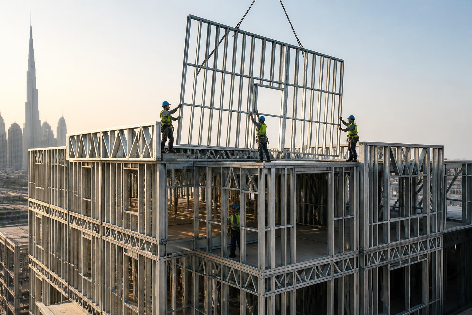 Light gauge steel panels erected floor by floor in Dubai