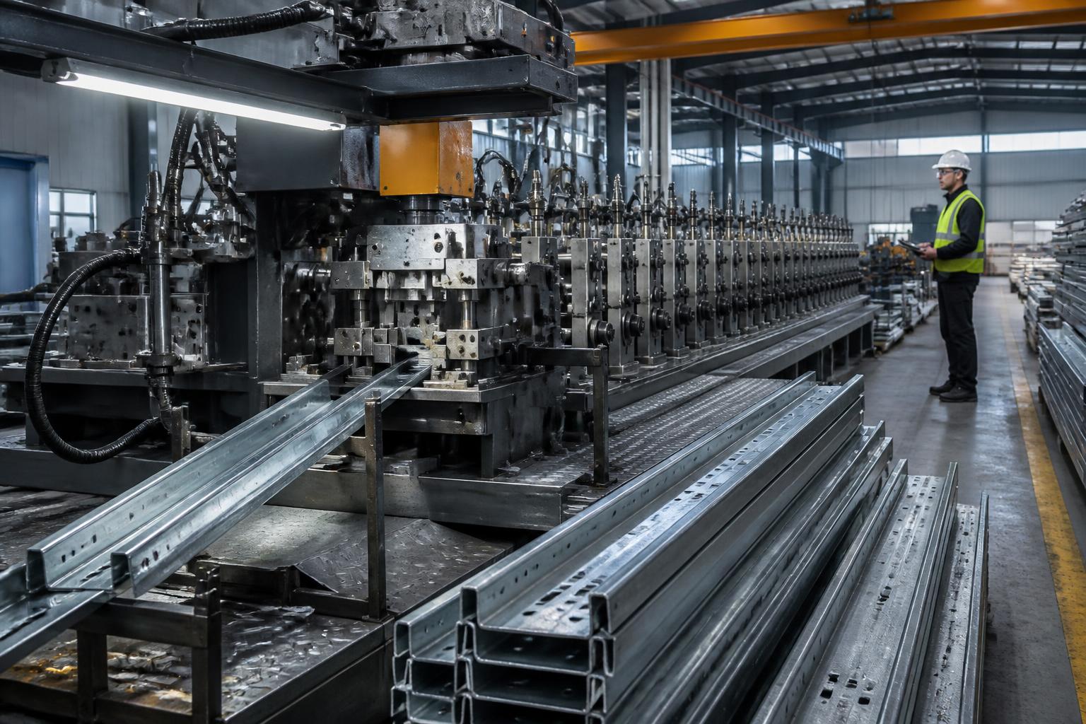 Automated factory line producing galvanized light gauge steel sections
