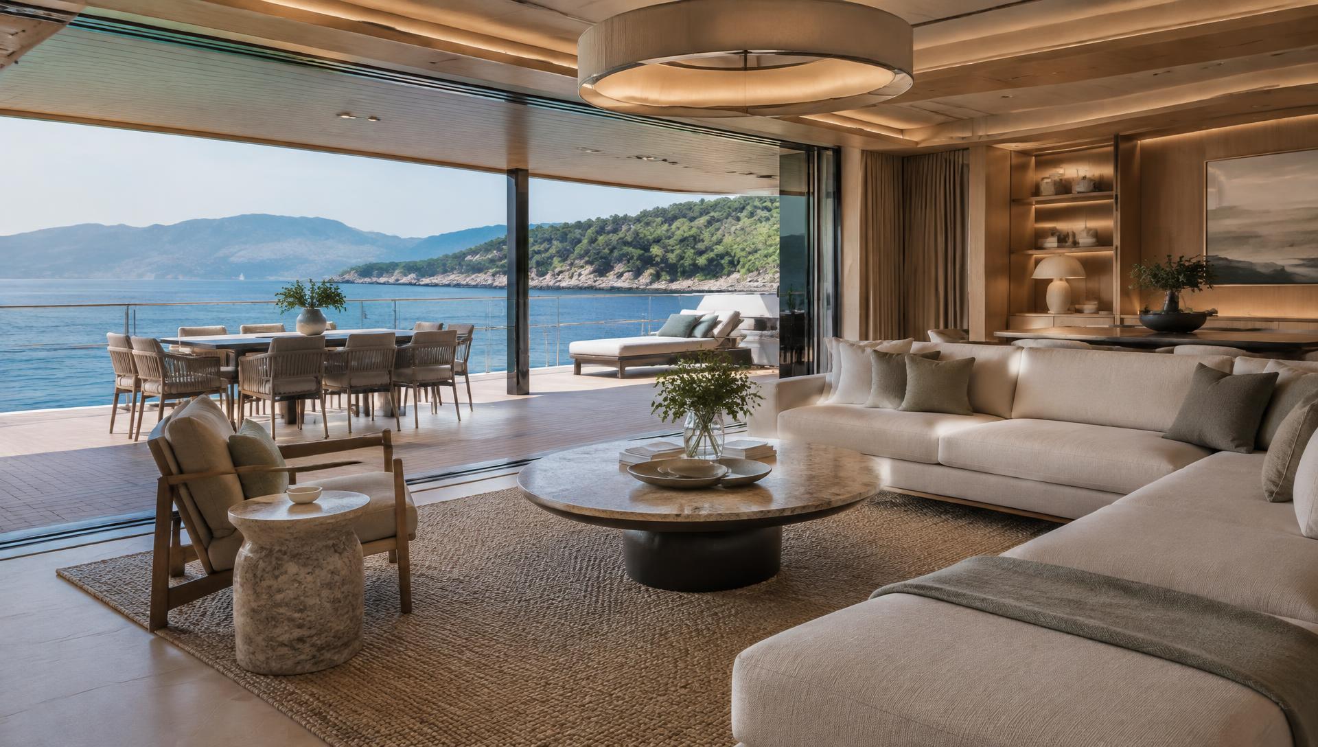 Refined resort lounge opening directly onto the water